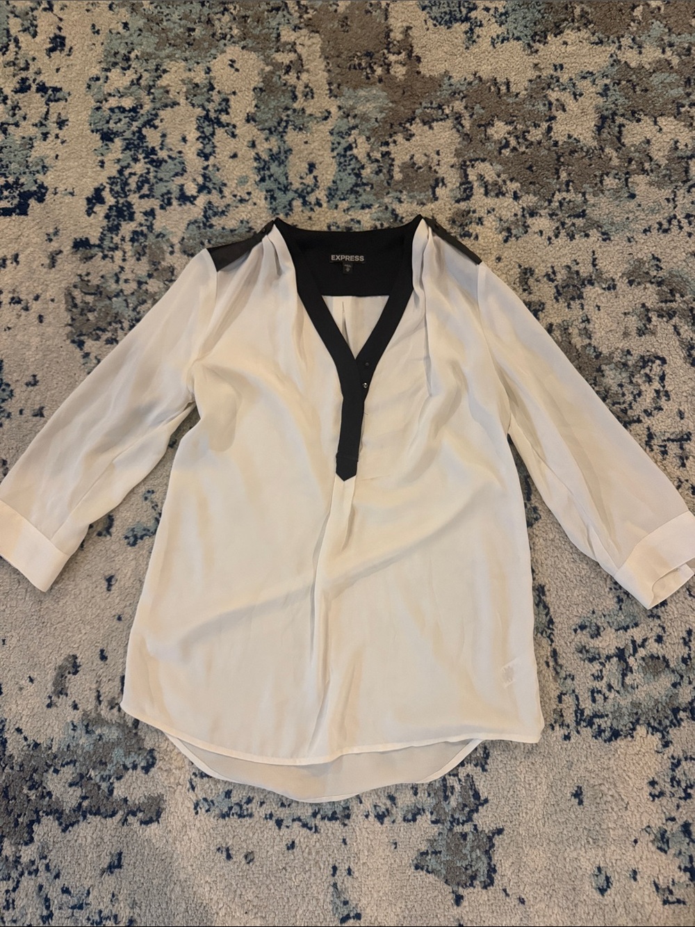 Express Cream Blouse with Black V-Neck Trim